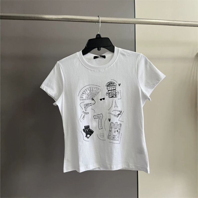 0769 American-Style Karl Women's Clothing Summer New Product Lyocell Fashion Casual Color-Blocking Round Neck Printed Short-Sleeve T-Shirt 0769 American-Style Karl Women's Clothing Summer New Product Lyocell Fashion Casual Color-Blocking Round Neck Printed Short-Sleeve T-Shirt