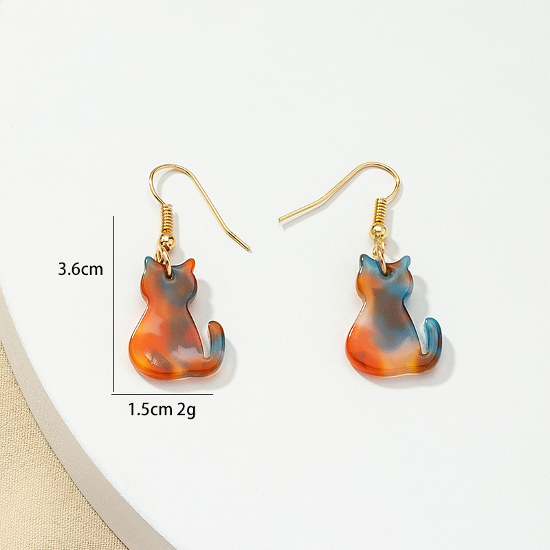 Korean Cartoon Creative Earrings Cute Cat Color Asymmetric Earrings display picture 3