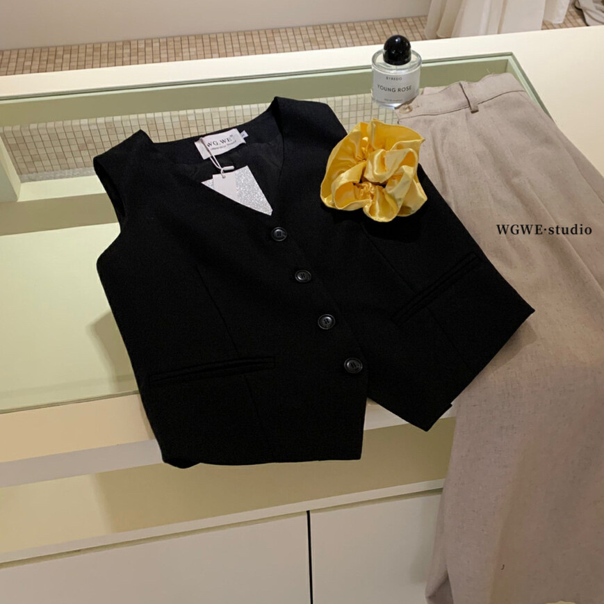 WGWE francés retro elegante temperamento delgado chaleco sin mangas con cuello en V femenino primavera y verano todo fósforo superior superior W5033