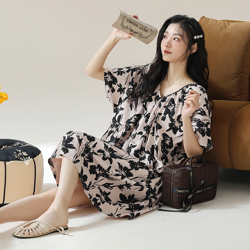 2024 Nuevo Camisón de algodón puro-blanco cremoso de manga corta de mamá de las mujeres embarazadas puro deseo estilo pijamas vestido de verano de las mujeres Retro