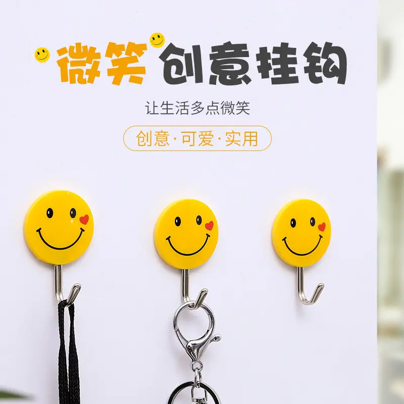 Adhesive Hooks for Home Use, Cartoon Creative Cute Wall Hooks, Wall-Mounted Smiley Face Hooks, Heavy-Duty Dormitory Hooks
