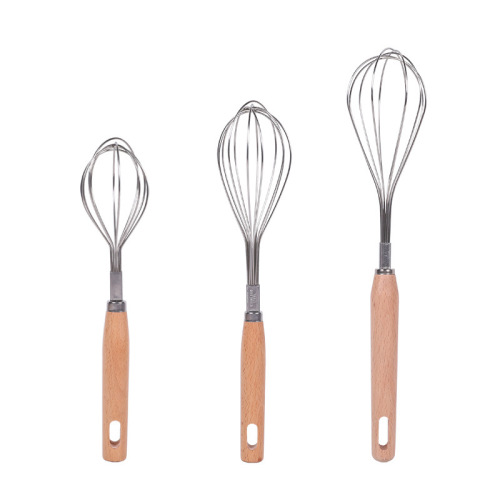 Beech handle hand mixer wholesale household cream baking whipper with engraved LOGO stainless steel egg beater