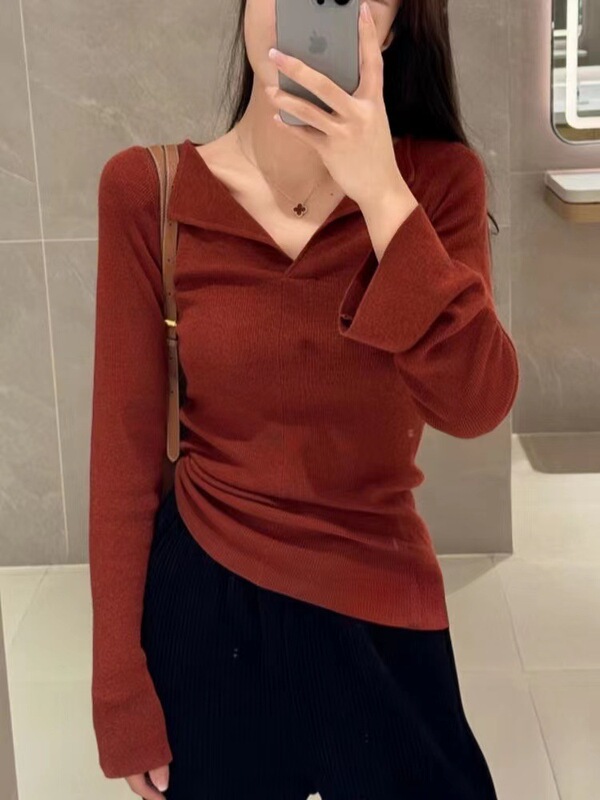 哥家商场同款女装2025秋季修身显瘦打底针织衫气质百搭长袖上衣|undefined