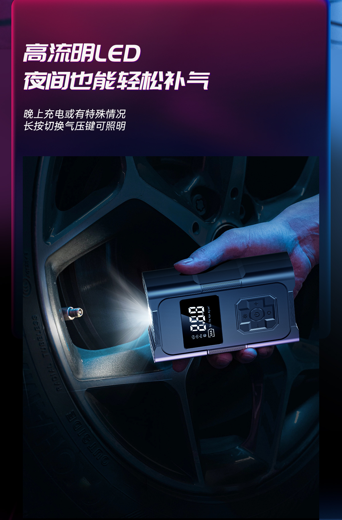 Cross-border portable car air pump, suitable for home use, electric vehicles, and outdoor tire inflation; small, wireless, and electric