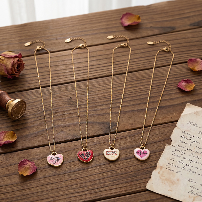 Tiana Europa y América Día de San Valentín nicho accesorios de acero inoxidable amor collar de goteo de aceite ligero lujo alta sensación joyería de mujer al por mayor image 3