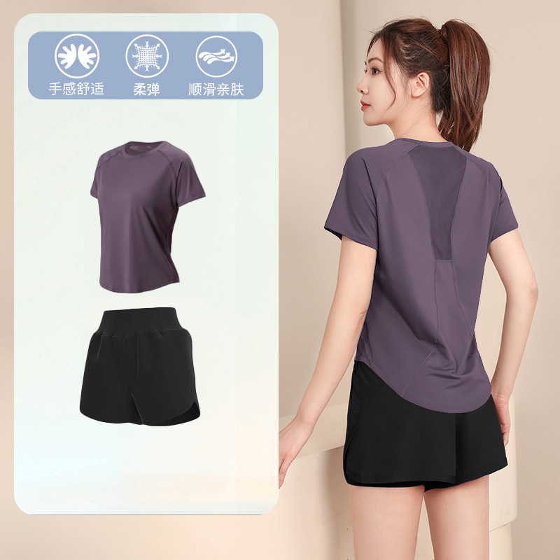 Women's Spring and Summer Plus-Size Loose-Fitting Slimming Yoga Outfit, Lightweight Short-Sleeve Quick-Dry Fitness Training Wear, Middle East Cross-Border Women's Spring and Summer Plus-Size Loose-Fitting Slimming Yoga Outfit, Lightweight Short-Sleeve Quick-Dry Fitness Training Wear, Middle East Cross-Border