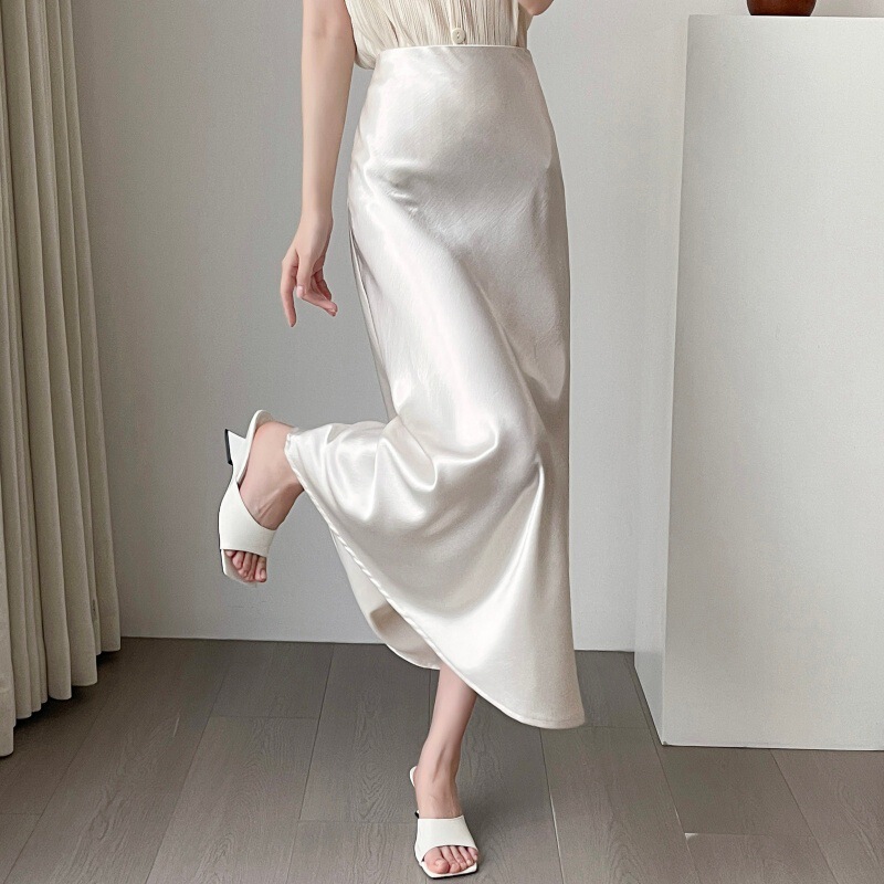 2026 Summer New Style French High-End Acetate Satin Fishtail Skirt for Women High-Waisted A-Line Hip-Hugging Long Skirt 2026 Summer New Style French High-End Acetate Satin Fishtail Skirt for Women High-Waisted A-Line Hip-Hugging Long Skirt