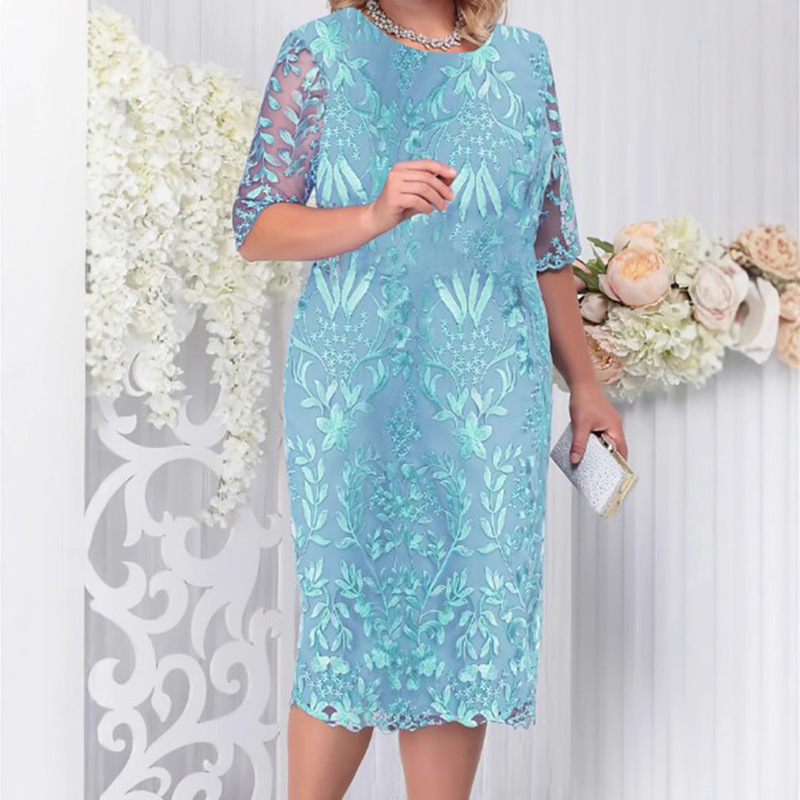 European and American cross-border summer new plus-size women's dress with embroidered lace and slim-fit cocktail gown European and American cross-border summer new plus-size women's dress with embroidered lace and slim-fit cocktail gown