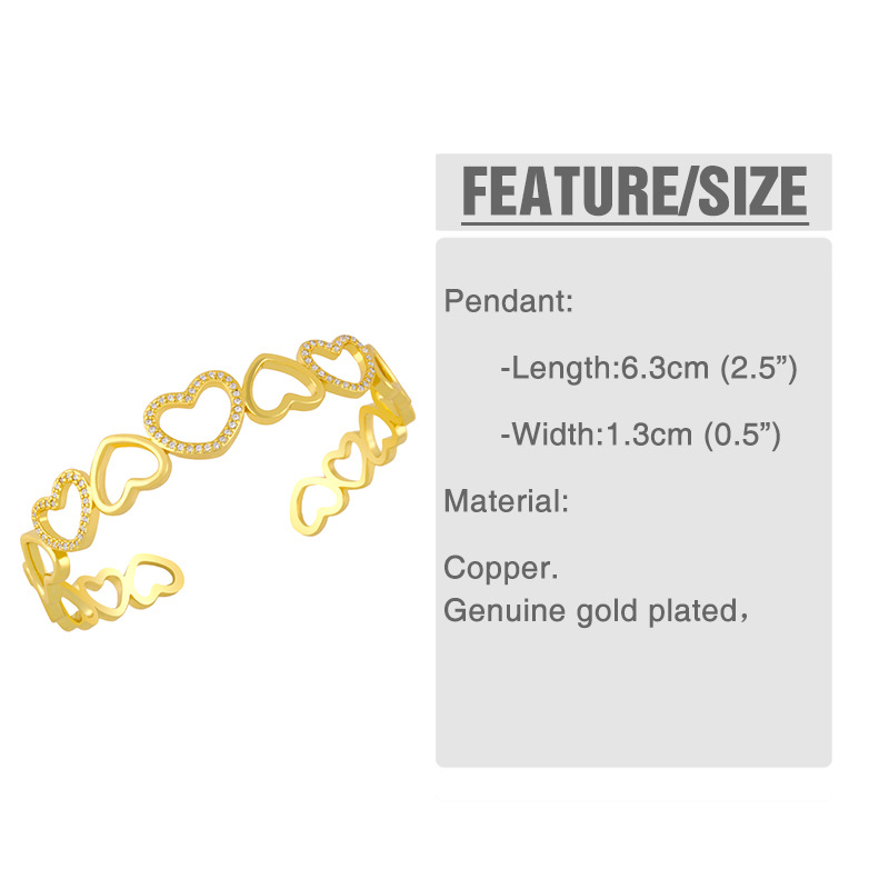 Fashion snake-shaped geometric heart-shape circle hollow copper inlaid zircon bracelet wholesale