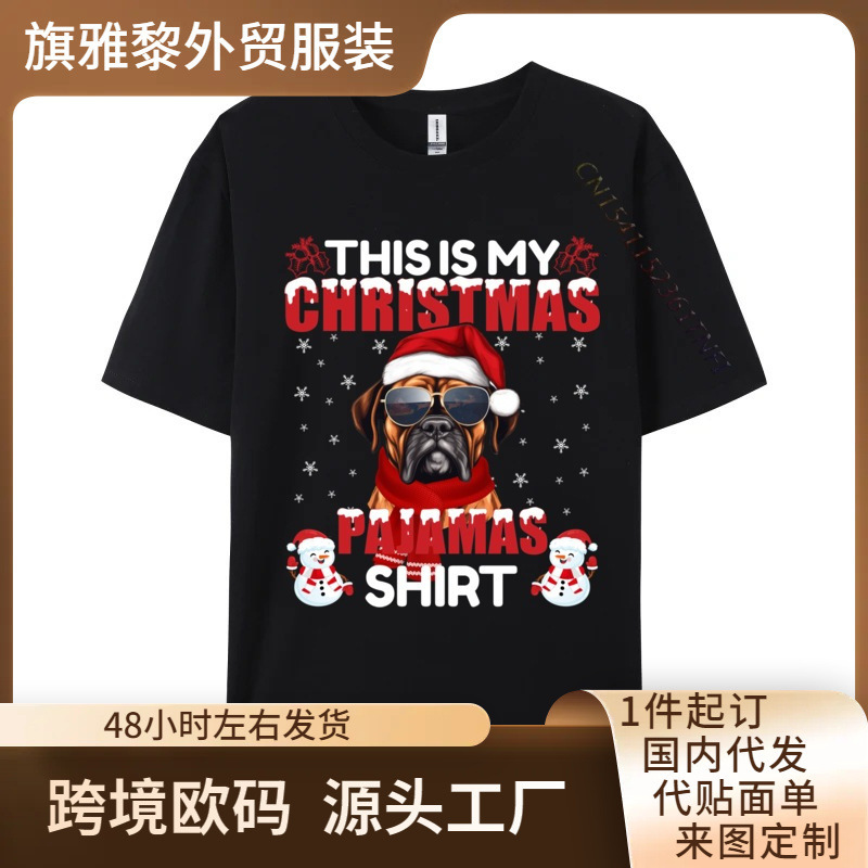 Boxer Dog Lover Christmas Pajamas Reindeer Christmas Matching T-Shirt Men's T-Shirt High-Quality Cotton Anime Print T-Shirt