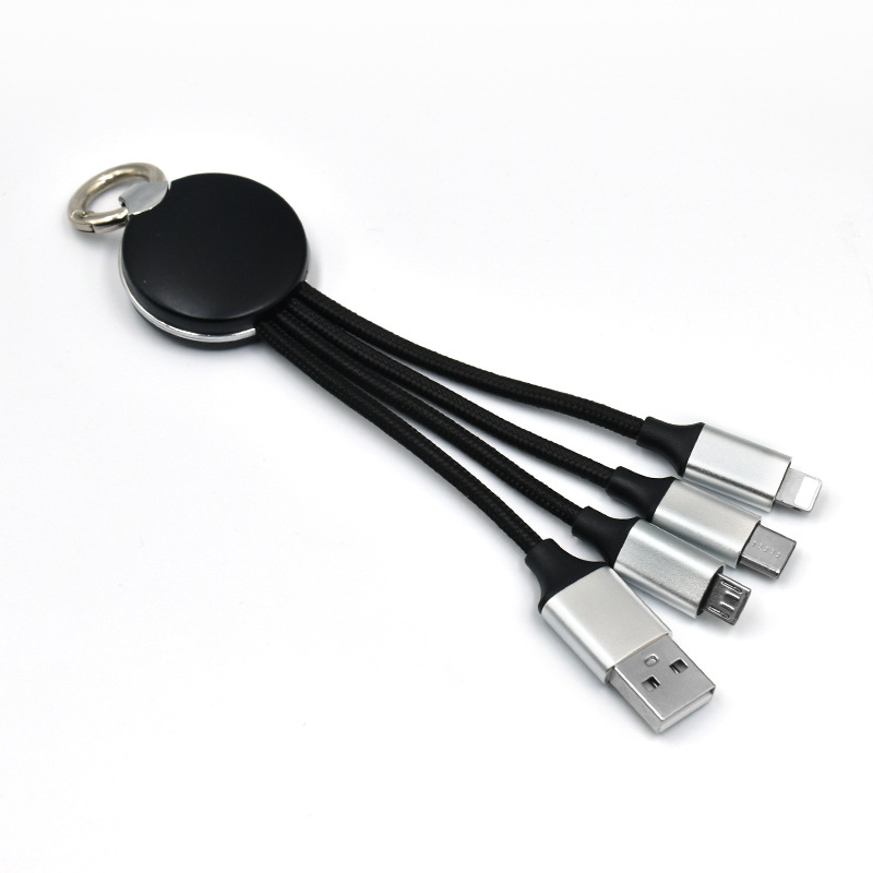 Cable de carga 3 en 1 Tejido Keychain Show pequeño regalo de teléfono móvil empresa iluminante LOGO un arrastrar tres cables de datos