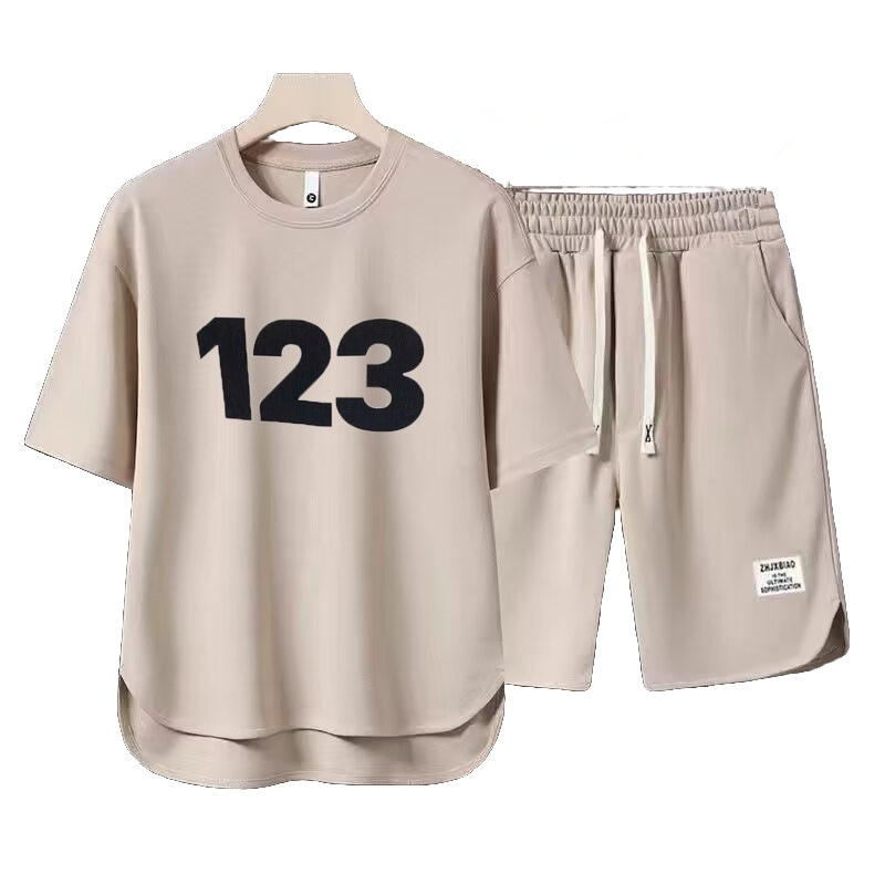 Men's Clothing 2024 Waffle Casual Summer Suit Men's Loose Teen Short sleeved T shirt Shorts Handsome Two piece Suit_mkmklike.com
