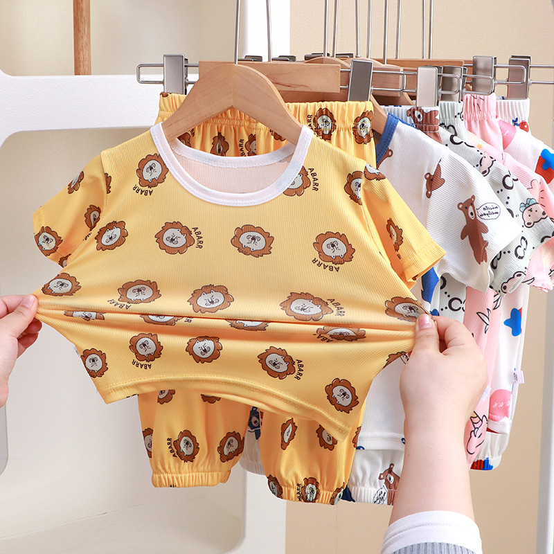 Summer Children's Home Clothes Set Boys and Girls Short-Sleeved Trousers Two-Piece Set Cartoon Baby Casual Pajamas Wholesale