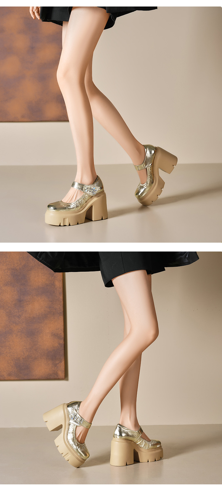 Giày cao gót nữ đế xuồng platform gót 12 cm da thật — Màu đen chi tiết 2