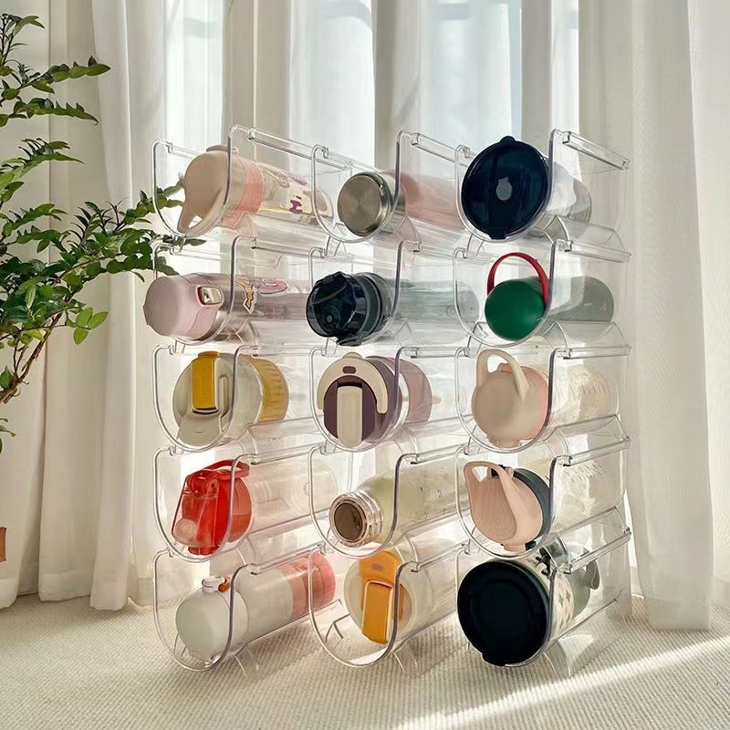 Creative Water Cup Storage Rack Can Be Stacked with Multiple Layers of Wine Racks, Refrigerator Beverage Racks, Desktop Transparent Thermos Cup Storage Racks