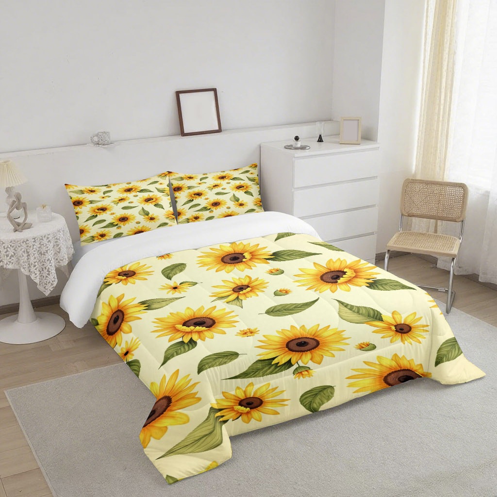 TEMU / JIT transfronterizo nuevo girasol 3D impresión digital 180gms colcha colcha almohada conjunto suministro directo de fabricantes