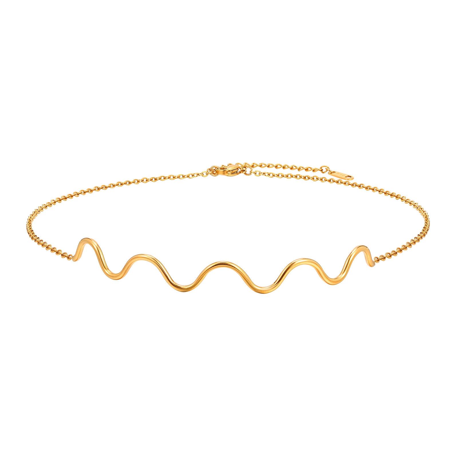 Fashionable choker, earrings stainless steel, wavy golden necklace, 750 sample gold