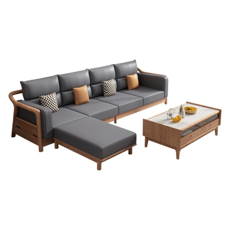 Nórdico de madera maciza sofá de madera de cera blanca sala de estar sofá de fila recta tecnología de tela simple moderno pequeño apartamento sofá de estilo de registro