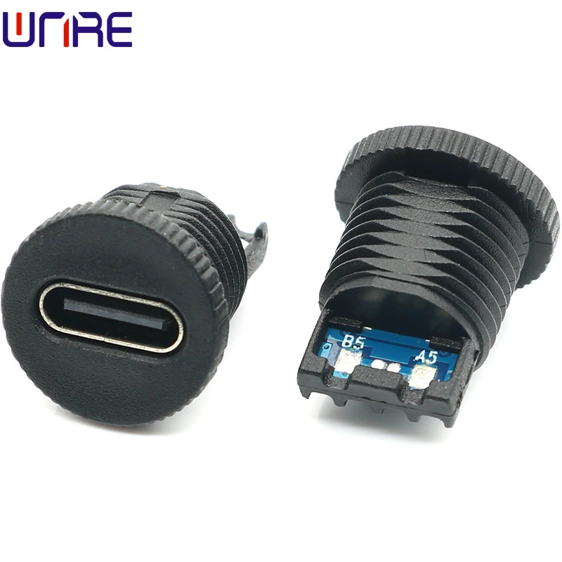 Round thread Type-C mother seat injection molding 6P terminal LED light USB interface fast intelligent charging cable