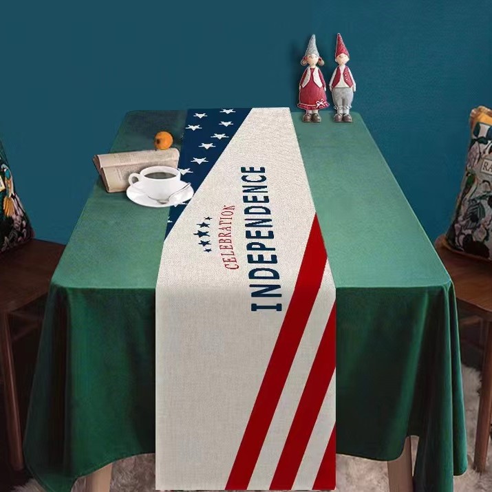 Transfronterizo 2024 Amazon nuevo día independiente pentáculo lino tabla bandera tabla de comedor tabla de té tabla de bandera