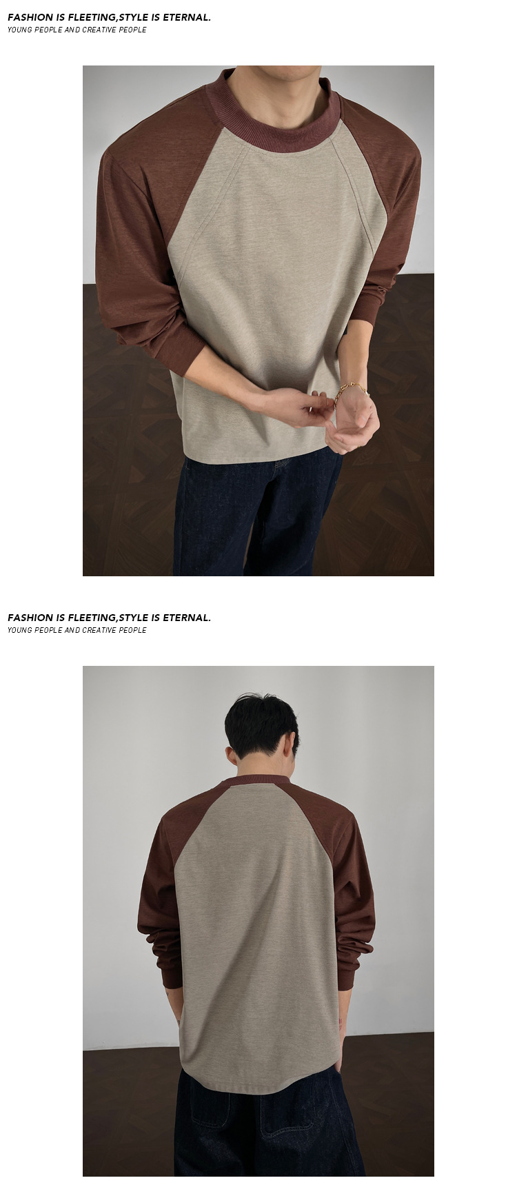 Long-sleeve Patchwork T-shirt For Men American Style Loose Casual_voghion.com