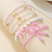 跨境欧美珍珠手链蝴蝶结新款套装带卡纸女式甜美波西米亚软陶串珠