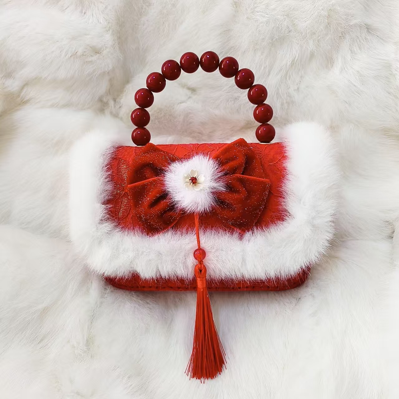 Gran arco rojo bolso de princesa bolso de perla bolso de Año Nuevo bolso de cambio accesorios cadena de hombro