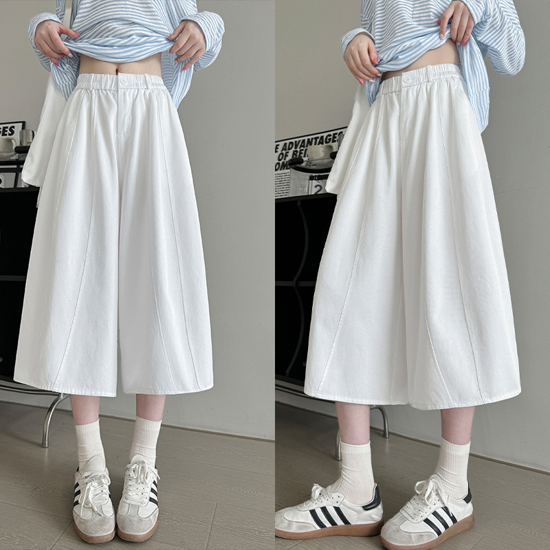 Lyocell Washed Cropped Pants for Women, Summer Thin Style, Petite Loose Straight Casual Pants, Japanese Style White Wide-Leg Pants Lyocell Washed Cropped Pants for Women, Summer Thin Style, Petite Loose Straight Casual Pants, Japanese Style White Wide-Leg Pants