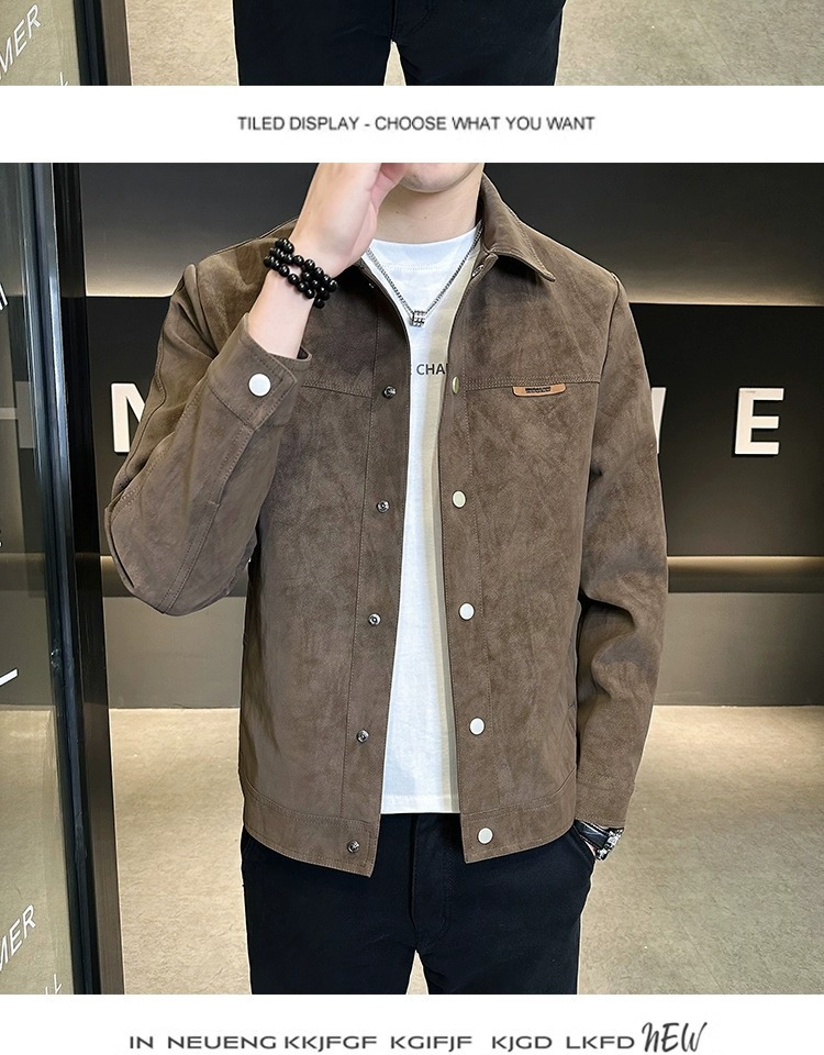 Versatile Suede Men's Jacket With Turn-down Collar Casual Style_voghion.com