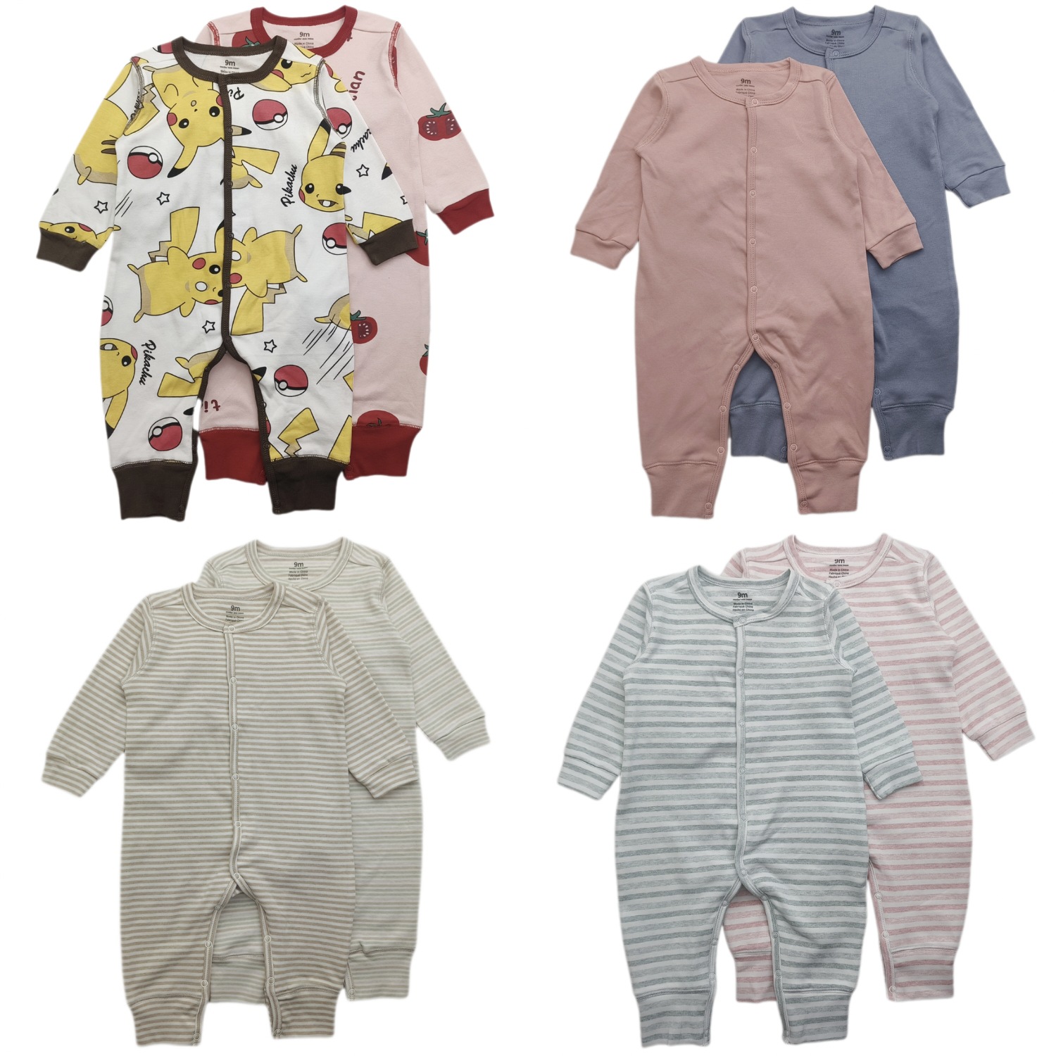 Foreign Trade Pure Cotton Long Crawling Suit for Boys and Girls, Infants and Young Kidsren, Floral Cartoon Air-Conditioned One-Piece Crawling Suit, Long-Sleeved Crawling Suit