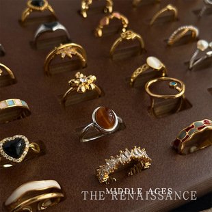 Vintage Middle -style enamel drop oil literary retro vermiculite ring combines tiger eye stone index finger ring can be adjusted