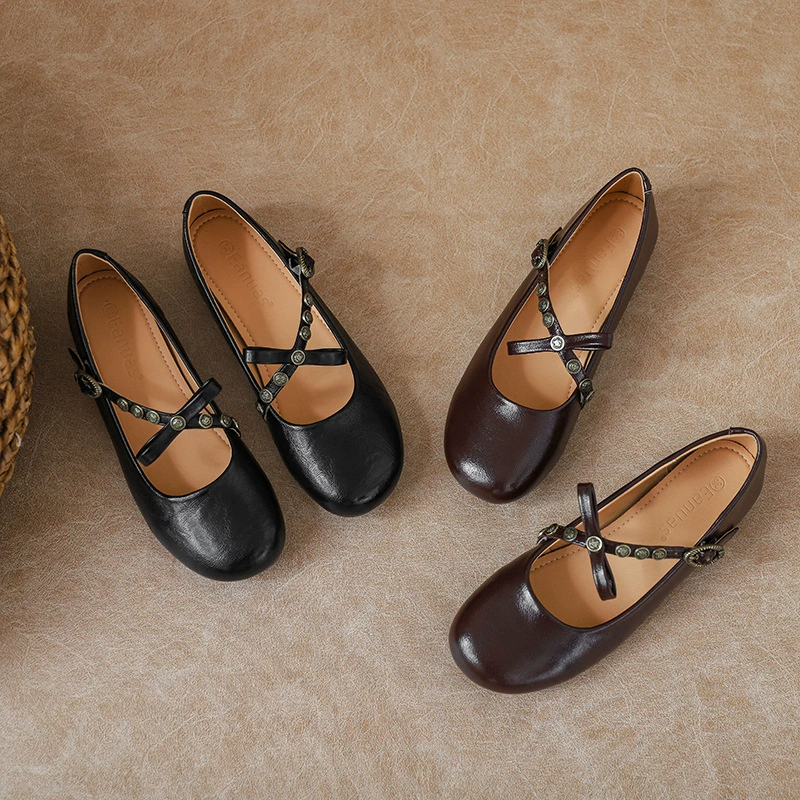 Женские туфли в французском стиле, лето 2025, новая модель с юбкой, бантом, неглубоким вырезом, балетки, квадратный носок, ретро-мэри-джейн