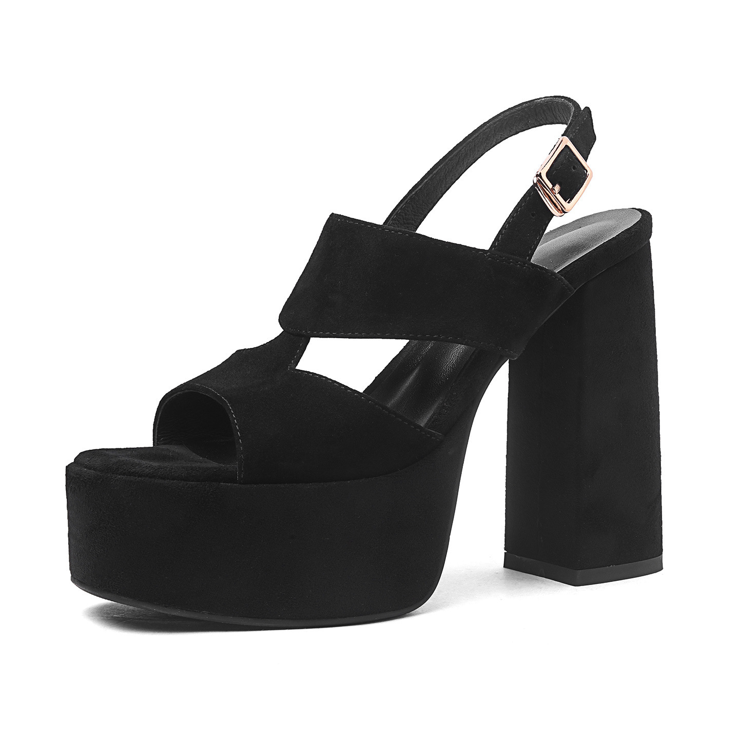 Sandal cao gót nữ hở mũi quai ngang khóa gót 12 cm — Da bò trắng gạo chi tiết 11