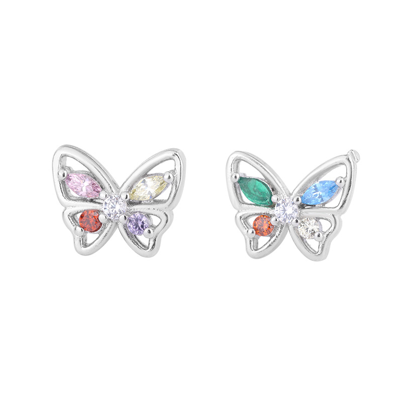 Sweet Butterfly Copper Plating Zircon Ear Studs 1 Pair
