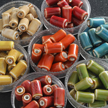 9×17mm复古陶瓷圆柱桶珠大孔花釉直管串珠散珠项链手串diy配件