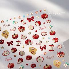 かわいい赤いリンゴの3d浮き彫りのネイルの立体のステッカーの漫画の蝶結びの愛のかわいいバックゴムの爪は装飾を貼ります。