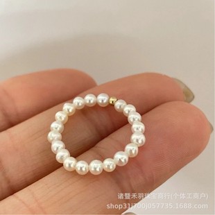 Zhuji mountain lake natural freshwater pearl 2.5-3MM pearl elastic rope ring lapis lazuli fashion exquisite