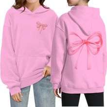 跨境新款童装印花蝴蝶结时尚连帽衫秋冬抓绒日本大卫衣休闲中大童