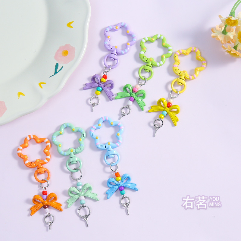 New Colorful Flower Spring Buckle Ribbon Bow with Horn-Shaped Studs Jewelry Pendant DIY Handmade Materials Wholesale