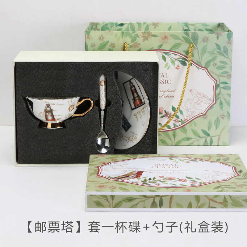 Tazas de café europeas y platos, set de té de la tarde, cerámica exquisita de alta calidad con cucharas de flores, set de tazas de té, caja de regalo