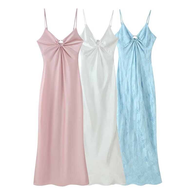 2026 Pb&Za New Cross-Border European and American Foreign Trade Style Long Hollow-Out Decorative Satin Slip Dress 2026 Pb&Za New Cross-Border European and American Foreign Trade Style Long Hollow-Out Decorative Satin Slip Dress