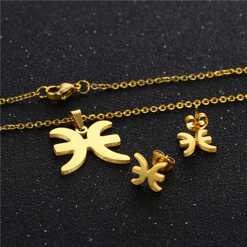 Pisces twelve constellation pendant stainless steel necklace earrings set