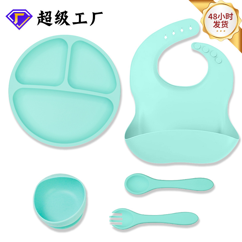 Children's Tableware Feeding Set Silicone Bowl Baby Fork Spoon Baby Food Bowl Plate Food Grade Silicone Plate