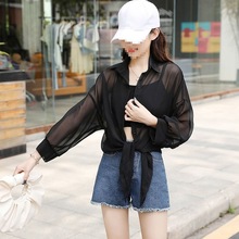 韩版空调衫女夏季新款宽松雪纺开衫女灯笼袖披肩薄款百搭防晒衣女