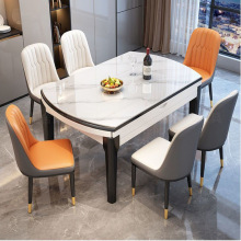 岩板餐桌餐椅组合小户型简约现代家用实木吃饭桌子圆桌可伸缩折叠