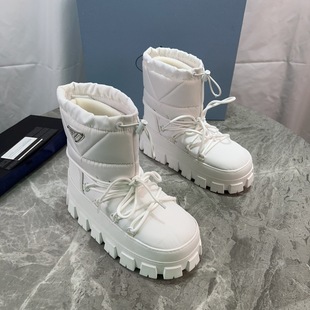 Gao Ding P Home Autumn and Winter Women's Round Head Strap Loaf Thick Bottom Increased Warm Boots Non-slip Comfortable Snow Boots