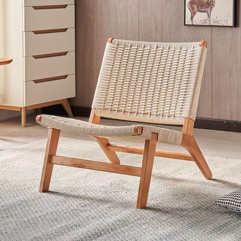 Sillas de madera sólida de cuerda trenzada sillas de balcón nórdicas sillas de ocio estilo japonés sillas de silla de casa pequeña silla de respaldo perezosa