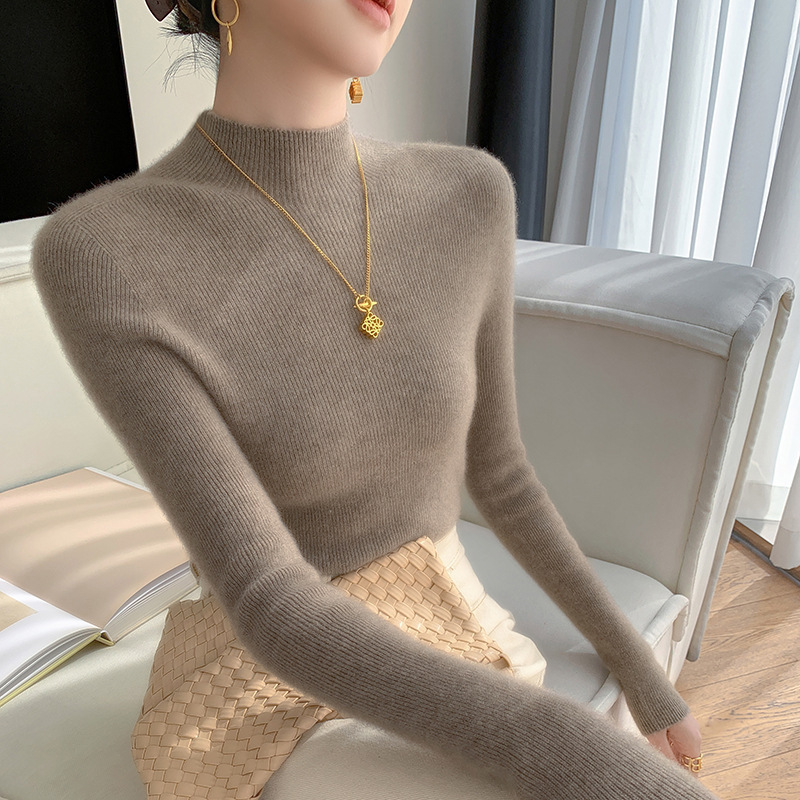 First-Line Garment Seamless Half-High Collar Mountain Cashmere Sweater Women's Slim-Fit Base Sweater Knitted Inner Sweater Slim-fit Knitted Sweater