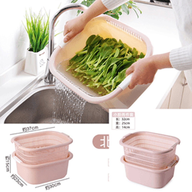 Gran cocina multifuncional de lavado de frutas y platos de frutas lavadora de verduras cesta de drenaje creativa de doble capa cesta de plástico doméstica