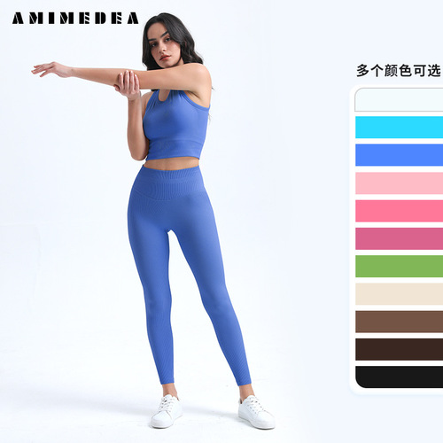 Women's round neck short seamless one-piece woven fitness vest with chest pad yoga wear tight sports top